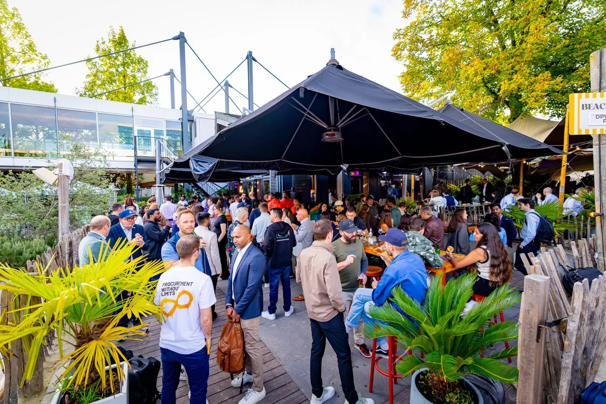 A large crowd on the terrace at the end of day two