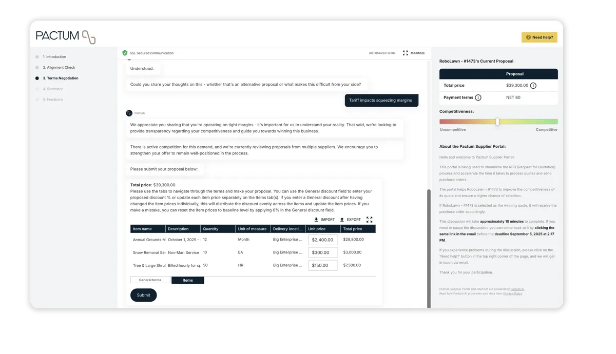 Post-Sourcing Negotiation Agent View